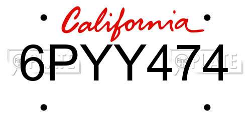 6PYY474 California License Plate