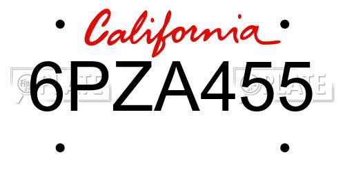 6PZA455 California License Plate