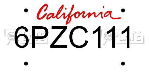 6PZC111 California License Plate