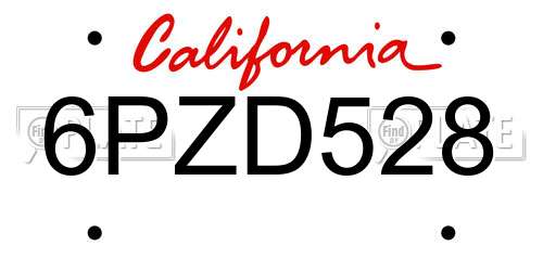 6PZD528 California License Plate