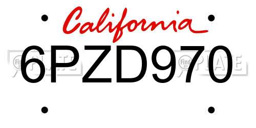 6PZD970 California License Plate
