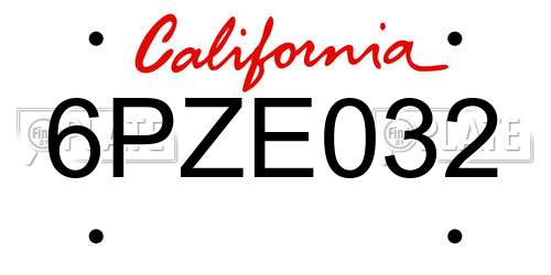 6PZE032 California License Plate