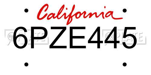 6PZE445 California License Plate