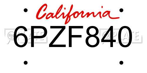 6PZF840 California License Plate
