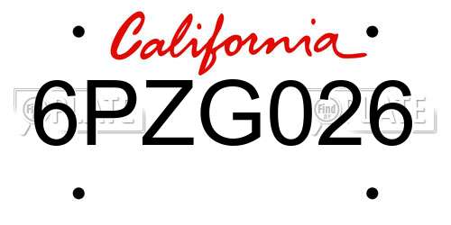 6PZG026 California License Plate