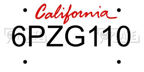 6PZG110 California License Plate