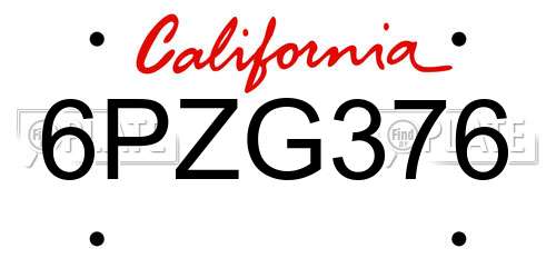 6PZG376 California License Plate