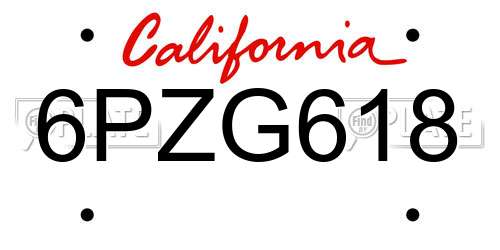 6PZG618 California License Plate