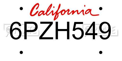6PZH549 California License Plate
