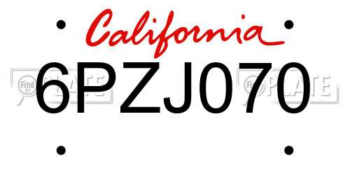6PZJ070 California License Plate