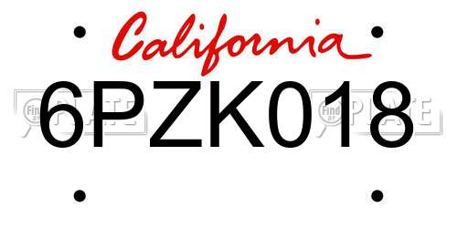6PZK018 California License Plate