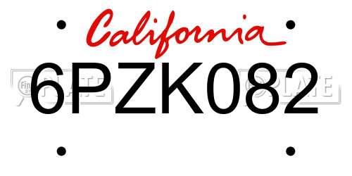 6PZK082 California License Plate