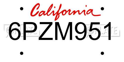 6PZM951 California License Plate