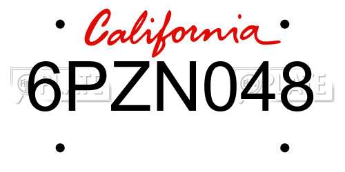 6PZN048 California License Plate