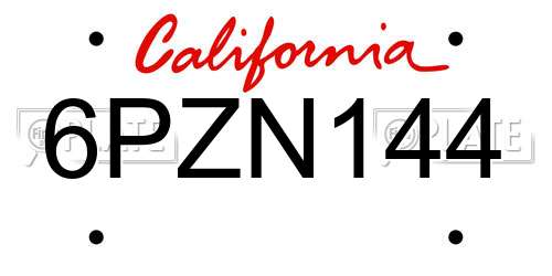 6PZN144 California License Plate