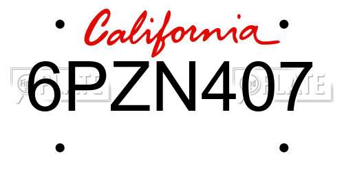 6PZN407 California License Plate