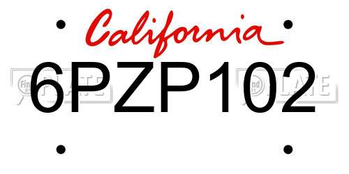 6PZP102 California License Plate