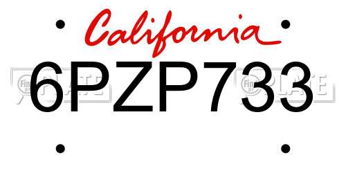 6PZP733 California License Plate