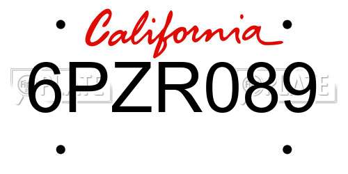 6PZR089 California License Plate