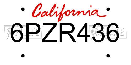 6PZR436 California License Plate