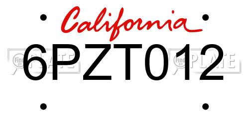 6PZT012 California License Plate