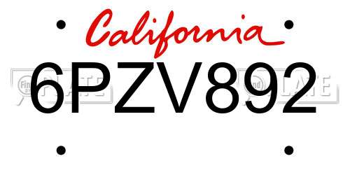 6PZV892 California License Plate