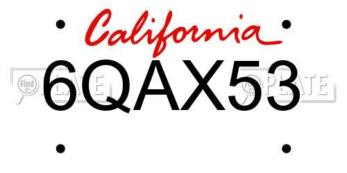 6QAX53 California License Plate