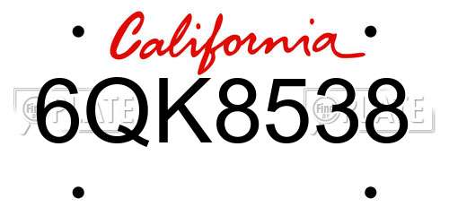 6QK8538 California License Plate