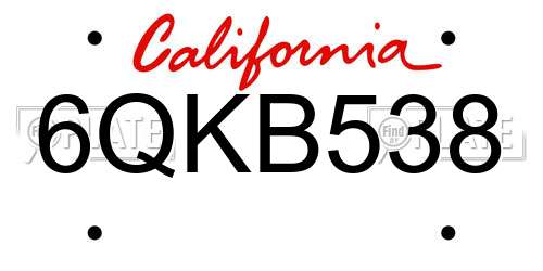 6QKB538 California License Plate