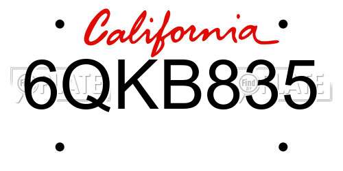 6QKB835 California License Plate