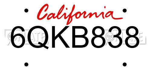 6QKB838 California License Plate