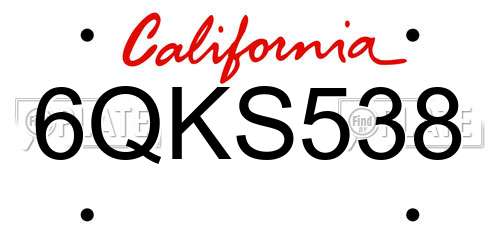 6QKS538 California License Plate
