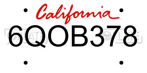 6QOB378 California License Plate
