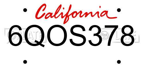 6QOS378 California License Plate