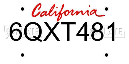 6QXT481 California License Plate