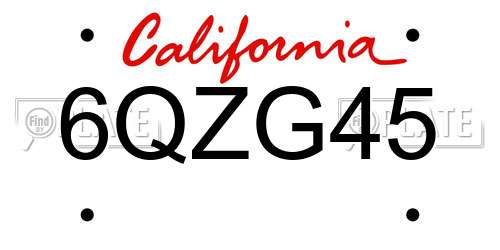 6QZG45 California License Plate