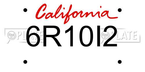 6R10I2 California License Plate