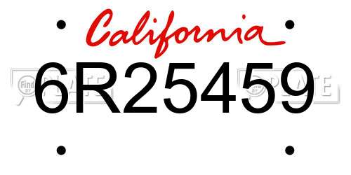 6R25459 California License Plate