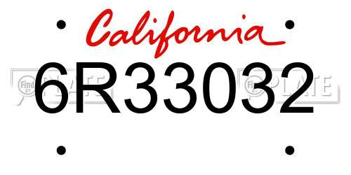 6R33032 California License Plate