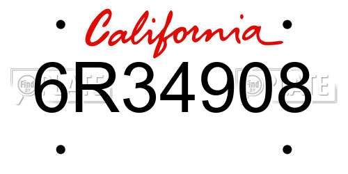 6R34908 California License Plate