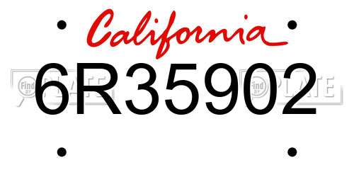 6R35902 California License Plate