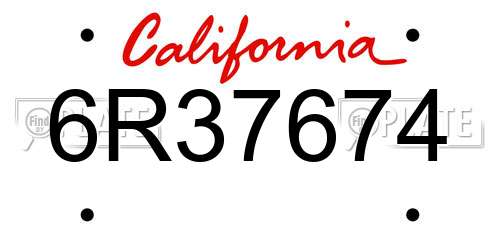 6R37674 California License Plate