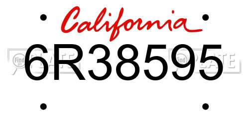 6R38595 California License Plate