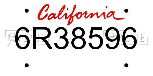 6R38596 California License Plate