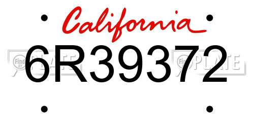 6R39372 California License Plate
