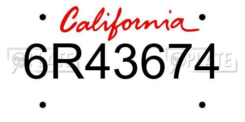 6R43674 California License Plate
