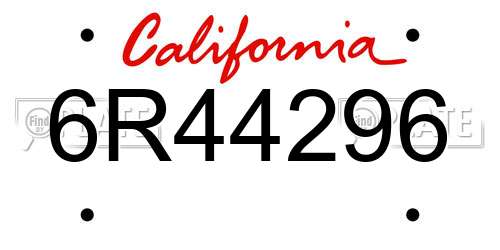 6R44296 California License Plate