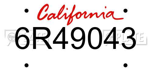 6R49043 California License Plate