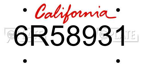 6R58931 California License Plate