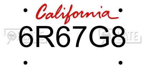 6R67G8 California License Plate